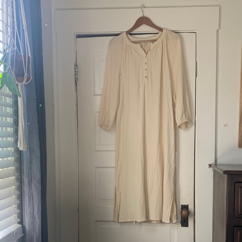 Wonderly Cream Women’s Button Front  Textured Midi Dress